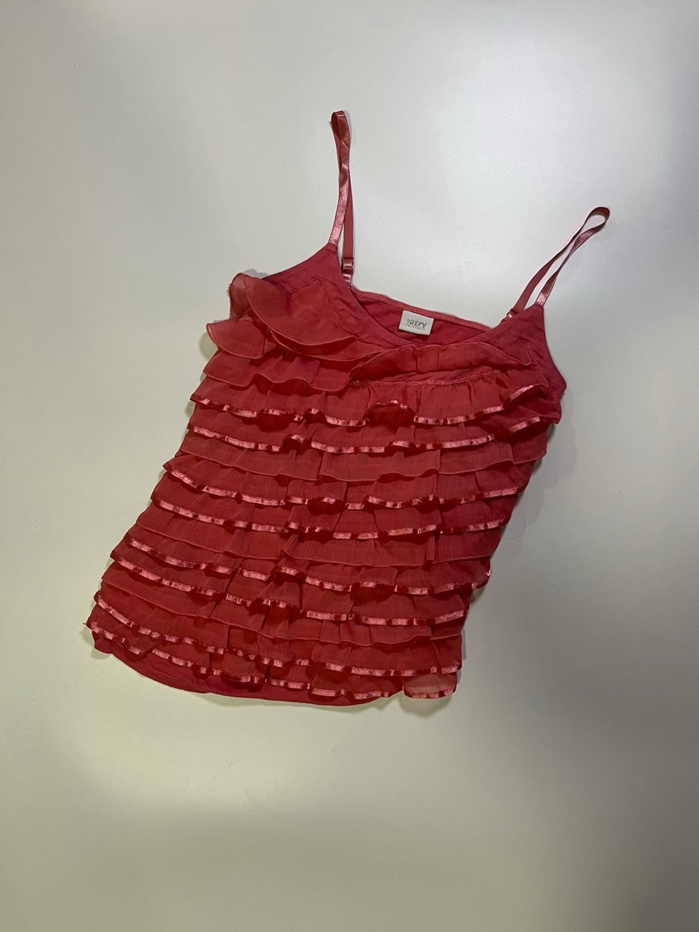 y2k pink ribbon ruffle top
